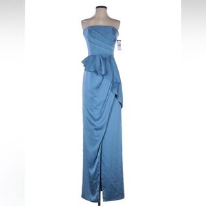 NWT Theia size 4 blue asymmetrical strapless cocktail dress formal gown wedding